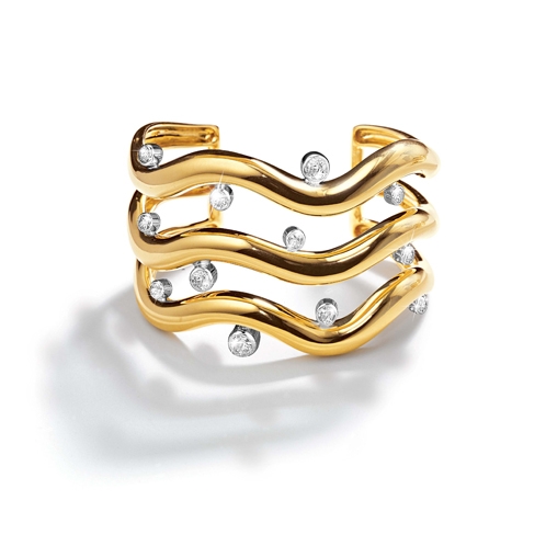 Belperron-Jewelry-Triple-Wave-Diamond-Yellow-Gold-Cuff